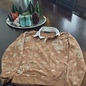 No Boundaries Brown Sweater with White Patterns